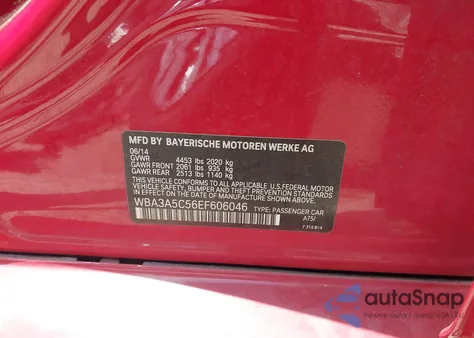 2014 BMW 328I z USA, uszkodzony, nr VIN WBA3A5C56EF606046